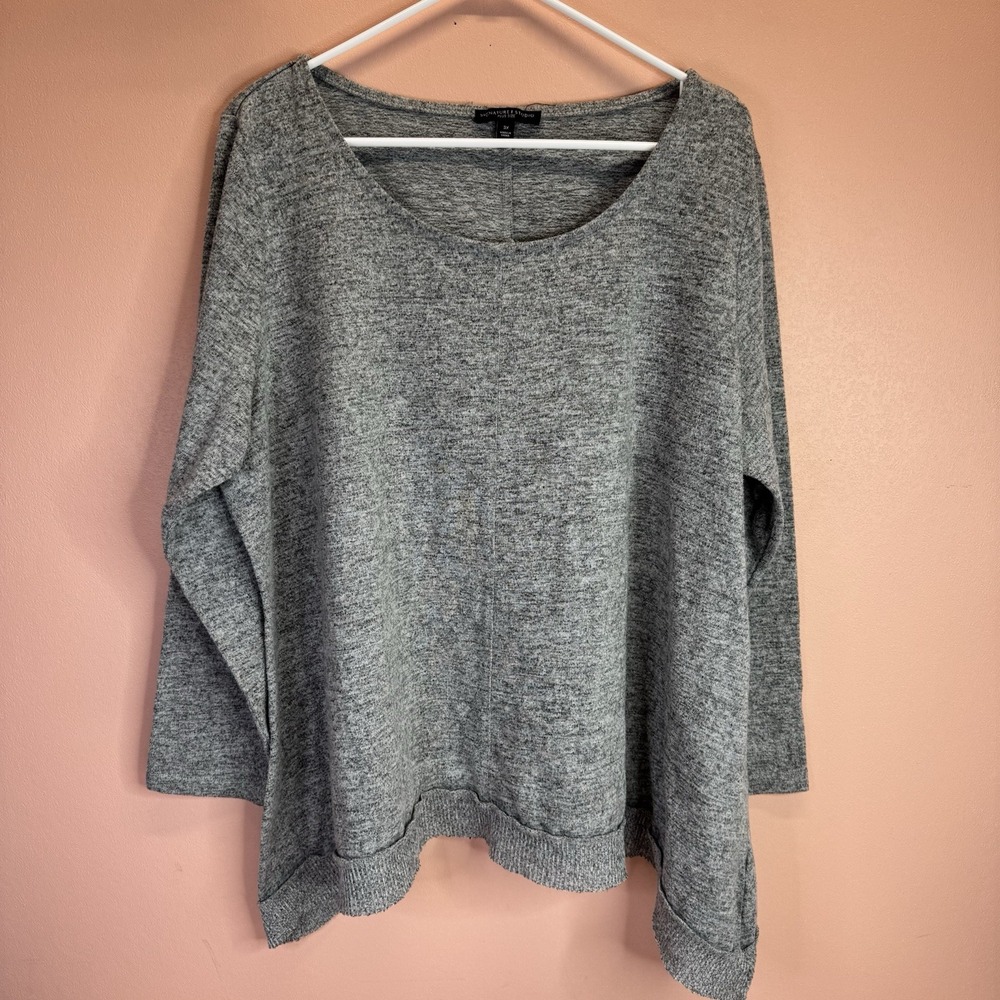 SIGNATURE STUDIO WOMENS GRAY KNIT‎ PULLOVER SWEATER PLUS SZ 3X SCOOP NECK